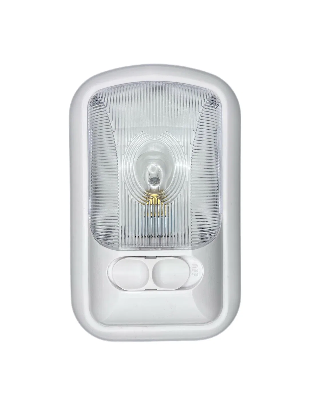 L810 – RV DESIGNER Dome Light, Clear Optic Lens Incandescent Clear Bulb Double Light 12 Volt White Housing 8 Inch Len...